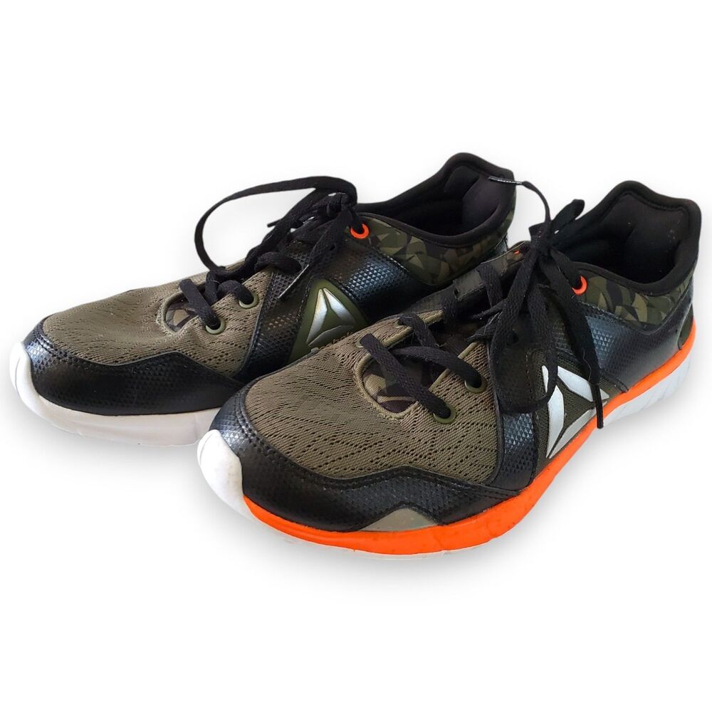 Reebok MemoryTech Shoes Men 6 Wmn 7.5 Green Geometric Mesh Camo Trim Orange